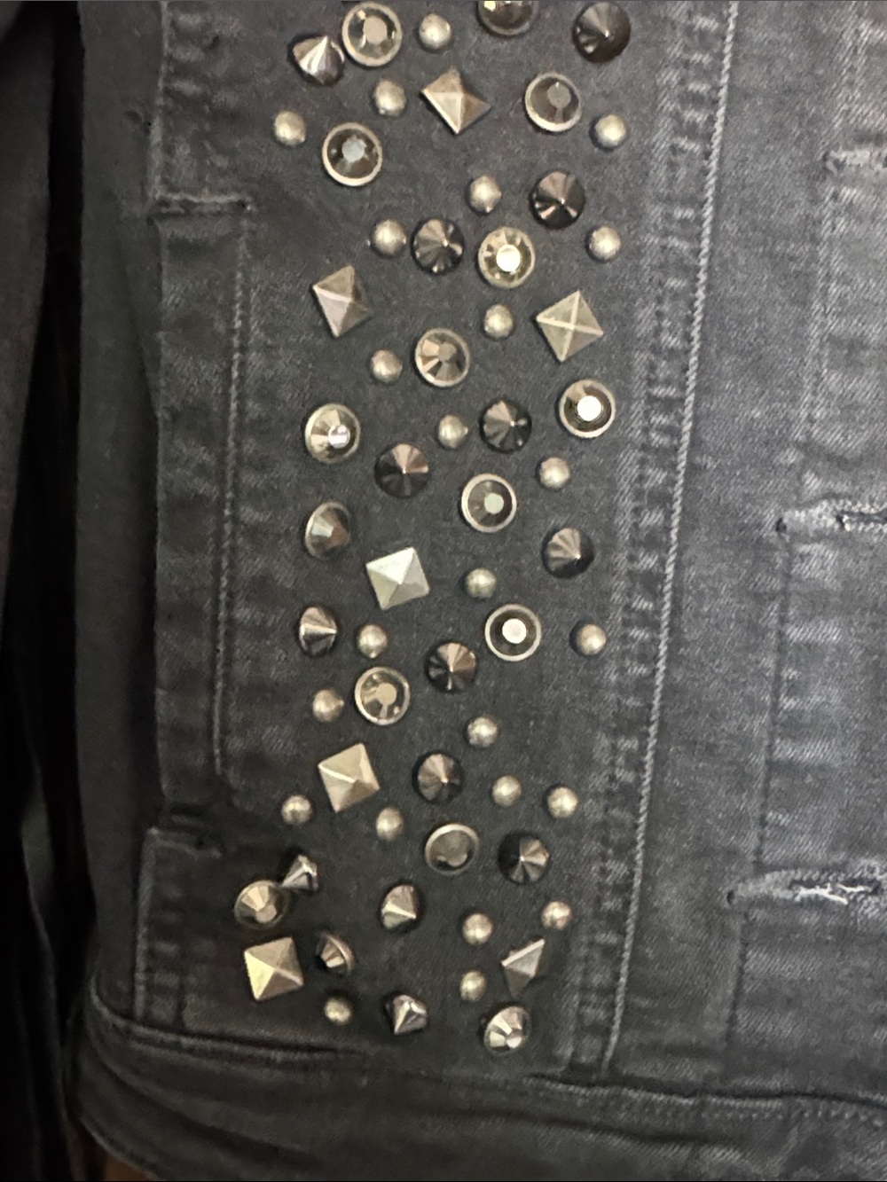 GUESS Black Studded with leather Fringe Denim Jacket - Picture 4 of 6
